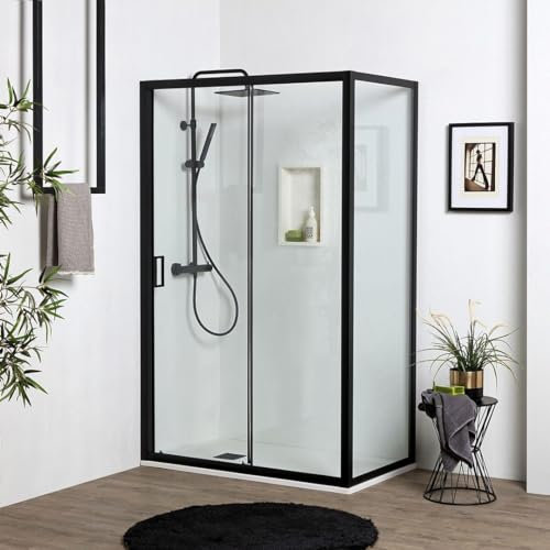 Puerta de ducha nicho 150 cm con lado fijo 80 cm negro mate con posibilidad de instalación reversible | City