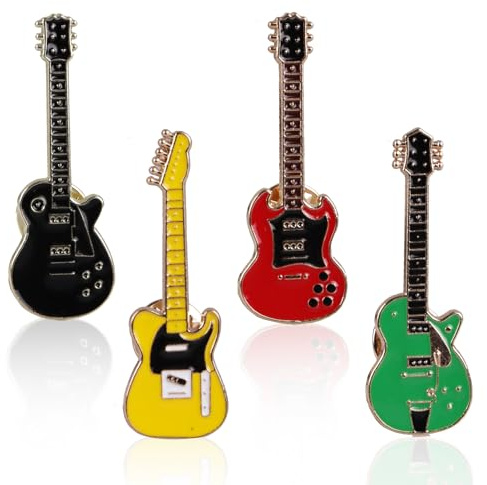 Broche de guitarra acústica eléctrica, 4 pines de aleación coloridos vintage, insignias de solapa de instrumento de guitarra en miniatura para amantes de la música, familiares, amigos, para llevar en