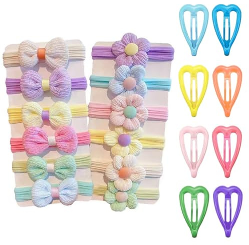 RTRTGS 20 Unidades Gomas para el Pelo de Niña, Coleteros para Niña y Bebé, Gomillas y Gomitas para el Pelo con Flores Suaves, Coleteros Coloridos y Moños para Niñas, para Cumpleaños