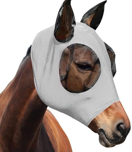 Darryy Fliegenmaske, Pferdemaske, Fliegenmaske Pferd, Fliegenschutz elastisch, Fliegenmaske Pferd UV Schutz (grau)