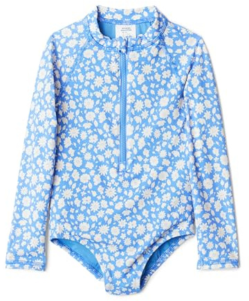 Amazon Essentials Maillot de Bain Une Pièce, avec Maillot Anti-irritations à Manches Longues Fille, Motif Floral Bleu, 3 ans