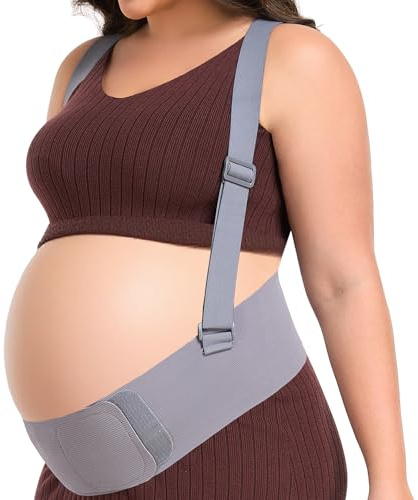 QEESMEI Belly Bands for Pregnant Women, Pregnancy Belly Band with Adjustable Support Brace Straps, Maternity Belt for Back, Abdomen and Waist (Gray,XL)