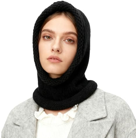 TAGVO Cappello Sciarpa con Cappuccio Invernale Maglia Bordo Arrotolato Scaldacollo Acrilico Beanie Morbido Termico per Donna & Uomo