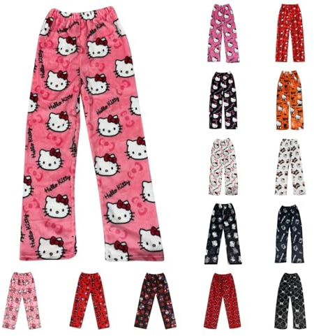 Pantalon Pyjama pour Femme et Enfant Halloween Noël - Flanelle Bas de Pyjama Femme Hiver Chaud et Doux Confort Cartoon Anime Imprimé Kawaii Mode Décontracté Vêtements de Nuit Polaire Pantalons Cadeau