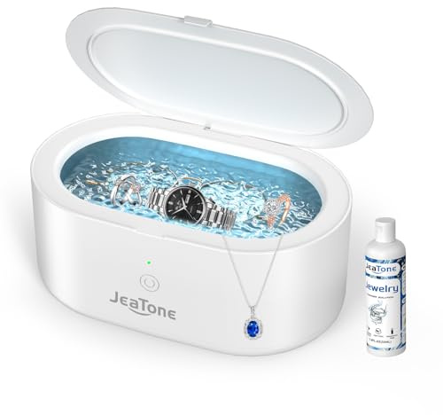 JeaTone Limpiador Ultrasónico Profesional de 600ml Con líquido de limpieza ultrasónico de 50 ml, 46KHz Limpiador Ultrasónico para gafas para prótesis Dentales, Retenedores, Alineadores, Joyas, Relojes