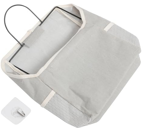 BESPORTBLE Bolsa de Almacenamiento de Pared de Algodón y Lino Gris, Organizador Colgante Bolsillo Lateral para Dormitorio, Hogar y Oficina, Bolsa Práctica para Guardar Libros y Revistas