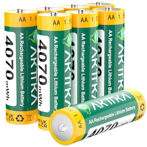 AKTTKA Batterie AA Al Litio Ricaricabili,8 Pezzi,4070 MWh,1,5 V.Solo Per Caricabatterie Agli Ioni Di Litio. Adatte Per Controller Di Gioco,Serrature Intelligenti,Mouse E Tastiere,Termometri Auricolari