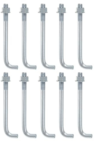 QUARKZMAN 10 Pack Anclajes Tipo L 3/4-10 X 10 Pernos De Cimentación En L De Acero Al Carbono Galvanizado Con Tuercas Y Arandelas Para Proyectos De Madera Y Hormigón Color Blanco