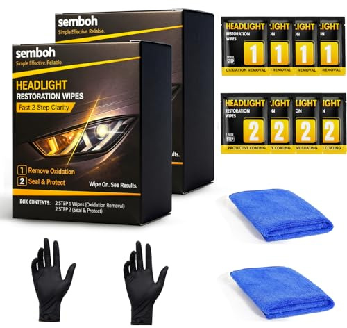 Semboh Ceramic Car Headlight Restoration Kit, No Sanding, Removes Yellowing and Cloudiness, Restores Clarity to Like New Look, No Power Tools Needed, Wipe Rinse Coat for Car Truck SUV-2 Pack