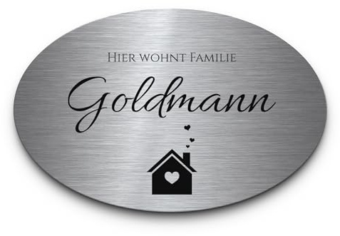 Ovales Edelstahl Namensschild personalisiert mit Gravur - ab 9x6 cm - Briefkastenschild Klingelschild Türschild Haustürschild - selbstklebend o. mit Bohrung - graviertes Schild