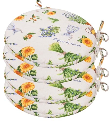 emmevi Set 4 Cuscini Sedia Provenza Rotondi Cotone Lavabili Morbidi Coprisedie Tondi Stile Provenzale