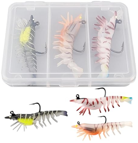 Ungtyb Räkbete Set | Livfullt och Verklighetstroget PVC Simmandebete | Fiskebeten och räkimitationer för sportfiske,för fångst av Öring, Flundra, Crappie, Snook, Gös Lax, samt