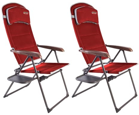 Quest Bordeaux Pro Range – Folding Camping Chairs, Loungers & Accessories, Red – Recline/Easy/Relax XL/Double Snug/Lounge Bed/Leg Rest Options (2, Bordeaux Pro Recline Chair With Side Table)