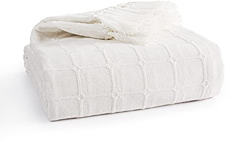 EHC Throws for Sofas, Throws for Armchairs, Reversible Cotton Throw Blanket for 1 Seater Chair/Sofa/Bed 127 x 152 cm, Ivory