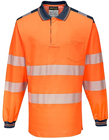 Portwest PW3 Hi-Vis Polo Shirt L/S, Size: 5XL, Colour: Orange/Navy, T184ONR5XL