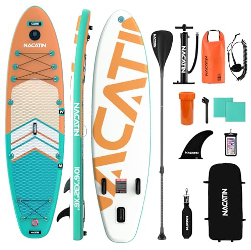 NACATIN Paddle Boards for Adults, Inflatable Stand Up Paddle Board with 10'6/320cm SUP Board, Adjustable Paddle, Pump, Backpack, Carry Strap, Dry Bag, Repair Kit, Ideal for All Skill Levels