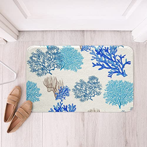 Küsten Koralle Mikrofaser Badteppiche Ozean Meer Stil Rutschfest Badematte 50x80cm Für Blaue Unterwasserlandschaft Zottelig Saugfähig Badezimmerteppich Weich Dekor Badezimmerboden Badvorleger