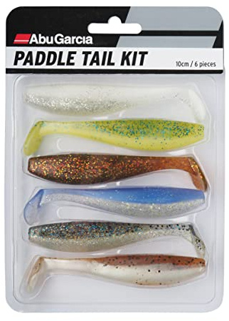 Abu Garcia Paddletail Soft Lure Kit, 6 allround mjuka beten i beprövade fiskfångande färger, perfekt för abborre, gös och zander, fisk med jigghuvud, dropshot, Carolina Rig, 100 mm