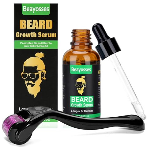 Beayosses Bartwachstum-Set,Dermaroller für Bartwachstum,Bartroller für Haarwachstum für Männer, Bartöl-Serum,stimuliert Bart,Schnurrbart und Haarwachstum,Geschenke für Männer Vater
