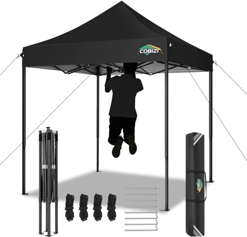 COBIZI Falpavillon 2x2m Wasserdicht Stabil Winterfest Pop Up Pavillon, Ez auf Outdoor Faltbar Gartenzelt, Partyzelt Faltzelt, Einstellbare Höhen, Schwarz