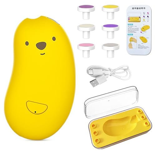 MOUMOUTEN Baby-Nagelschneider, Elektrische Nagelfeile, Sichere Und Tragbare Baby-Nagelknipser Mit 6 Schleifköpfen, Für Neugeborene, Kleinkinder, Erwachsene(Gelb)