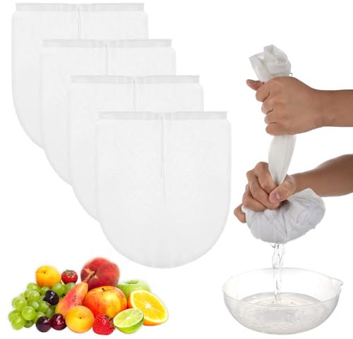 Dimeho Nussmilchbeutel, 4 Stück Wiederverwendbar Feinmaschiges Passiertuch, Feinmaschiges Filter Lebensmittelsieb Feines Nylonnetz Käsetuchbeutel zum Sieben von Griechischem Joghurt (25,9 x 30 cm)