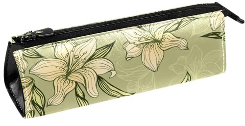 VAPOKF Grön lilja blommor handritad pennväska kontorsmaterial påse pennväska kosmetisk påse väska kompakt dragkedja väska, mång, 5.5 ×6 ×20CM/2.2x2.4x7.9 in, Väskorganiserare