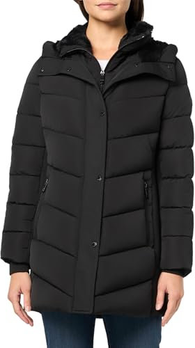 Calvin Klein Women's Casual Hooded Zip Front Puffer Long Sleeve Coat Jacket, Black, L