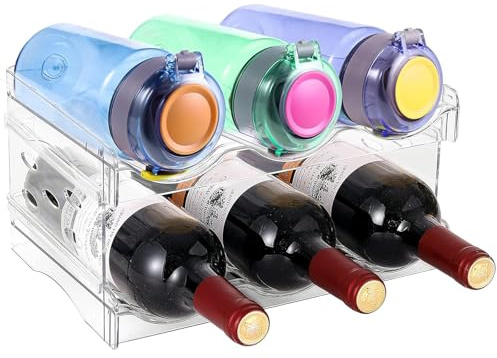 2 nivåer stapelbart vinställ, varje halkfritt spårställ rymmer 3 vattenflaskor, köksskåp, avtagbar förvaringsorganisatör, transparent PET-plastflaskhållare för skåp, frys, kylskåp, skafferi