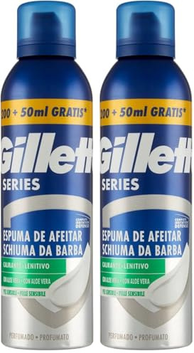 Gillette Series la Schiuma da Barba Lenitiva con Aloe Vera, per Pelli Sensibili, Protezione Completa Contro le Irritazioni, Aiuta a Proteggere Contro Ferite, Bruciore, Irritazioni e Tensioni, 250 ml