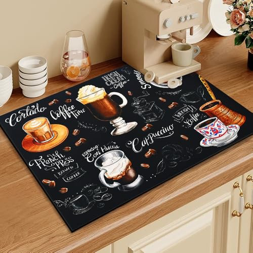 UHETLET Alfombrilla Escurreplatos 40x50cm, Alfombrilla para Cafetera Absorbente, Estera Fregadero Secado Rápido para Cafetera, Alfombra de Secado de Platos para Cocina Alfombra para debajo de Cafetera