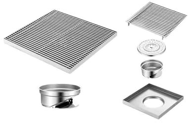 NJDQFA Canaleta Ducha con Filtro De Pelo,Canal Ducha De Acero Inoxidable Drenaje Rápido,Rejilla Desague Ducha Sifón para Cocina Baño Ducha Gar 1PCS,30 * 30cm/11.8 * 11.8in