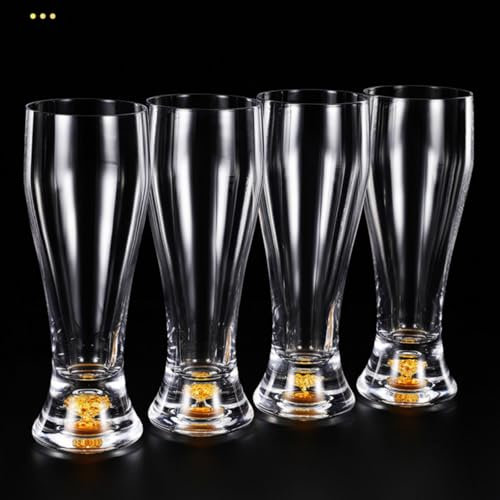 Supercap - Crystal Clear Beer Glasses with Mountain, Modern Tall Beer Drinking Glassware, Unique Design for Craft Beer, Pub, Camping, Outdoors (gold mountain, large 4pcs)