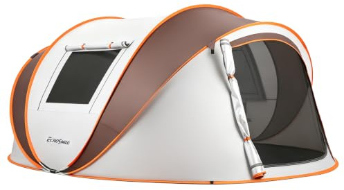 EchoSmile Tenda da Campeggio Istantanea Pop Up 5-8 Posti, Tenda Familiare Ultraleggera Portatile, Antivento e Impermeabile per Picnic, Trekking e Attività All'aperto, Bianco Marrone