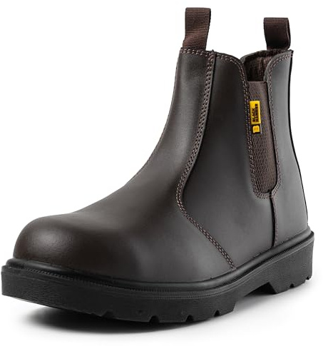 Black Hammer Chelsea Safety Boots for Men Steel Toe Cap Leather Pull On Work Boots S3 SRC 1600 (10 UK) Brown