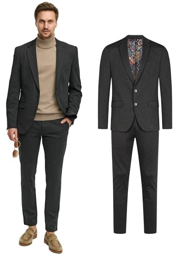 JEFF Herren JFEzra Set Anzug 2-teilig Sakko Hose Bundle | elastischer Herrenanzug Regular Fit für Männer Raven, 50