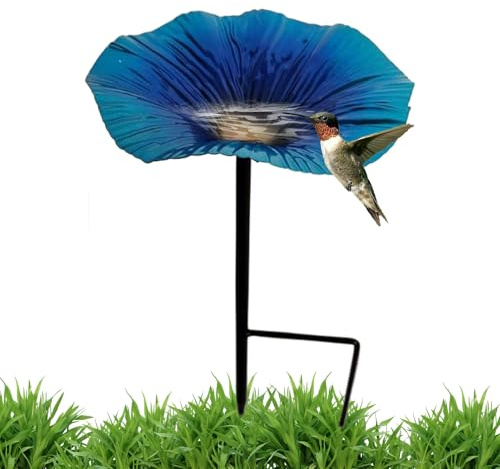 Soporte para de pájaros – Soporte para Bebedero para pájaros con Bandeja de alimentación | Baño Impermeable para pájaros en Forma de Flor como decoración de jardín con Varilla de Metal para