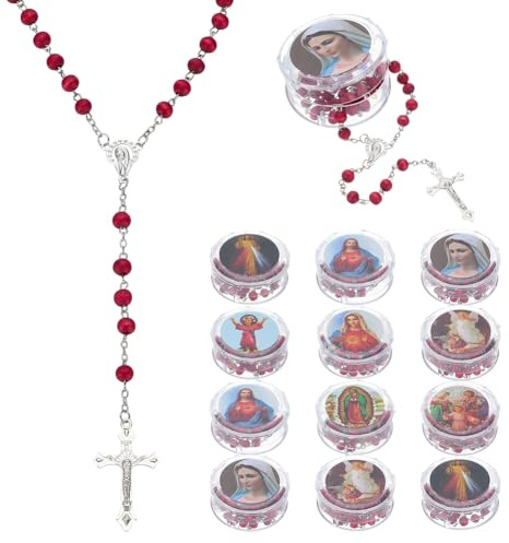 WADORN Rosario in legno da 24 pezzi, regalo cattolico con profumo di legno di sandalo, croce di mattoni refrattari, rosarios catolicos, 67,8 cm, per bomboniere, Natale, Pasqua, decorazione religiosa