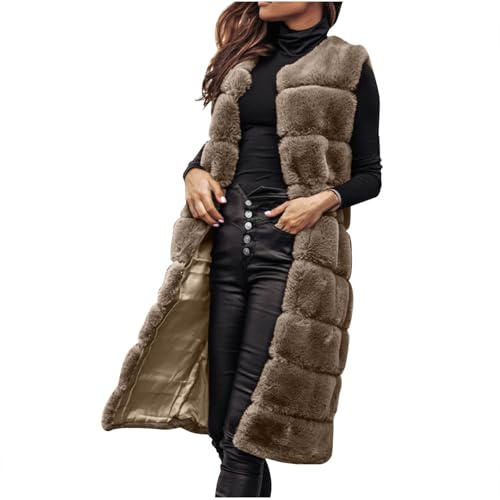 Wyongtao Manteau Femme Hiver En Fausse Fourrure Sans Manches Manteau Polaire Shaggy Chaude Veste Femme Long En Fausse Fourrure Blouson Femmes Hiver Longue Chic Et Élégant Unie Gilet Épaissir Chaud