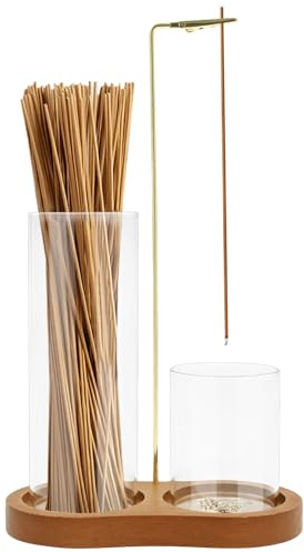 Incense Holder for Sticks with 2 Different Height Glass Ash Catcher, Wooden Mess-Free Incense Stick Burner Holder for Yoga Spa Madiation and Home Relaxation
