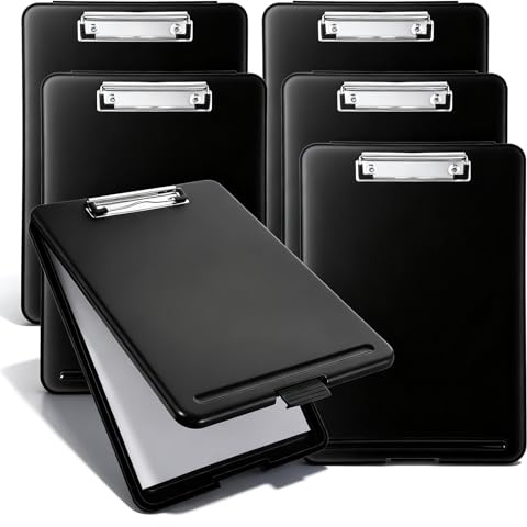 6Pcs Black Clipboards with Storage, 9.5 x 13.5 Heavy Duty Plastic Clip Boards with Storage Nursing Clipboard Case with Pen Holder and Metal Clip for Nurse Teacher Student Classroom