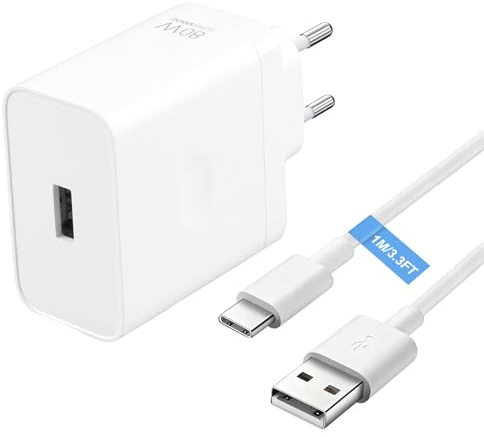 80W Caricabatterie USB-C per Oppo Super VOOC, con Cavo USB C 1M, Caricabatterie Tipo C Ricarica Rapida per Find X5/X3 Pro, Reno 12/11/10, 13/12R/Nord CE, GT Neo e GT Master