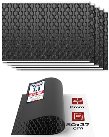 HASKYY Piastre in alluminio butilico da 2 mm, 1,11 m², 500 x 370 mm, 6 x tappetini isolanti neri, autoisolanti per auto, isolamento acustico e isolamento acustico