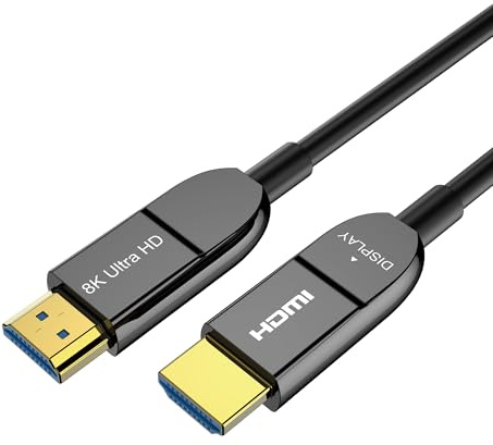 Anehmeta Câble HDMI en fibre optique 8K 10 m, long câble HDMI 2.1 actif 48 Gbps Ultra Haute Vitesse 8K @ 60Hz 4K @ 120Hz HDR10 eARC 3D HDCP 2.3 Compatible avec ordinateur portable, moniteur, PS5, PS4