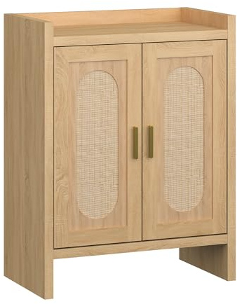 Panana 5/6 Layer Farmhouse Style Shoe Cabinet, Wooden Double Door Shoe Rack Entrance Door Freestanding Shoe Storage with Adjustable Shelves for Entry, Hallway, Corridor (Narrow Rattan Brown, 5 Tier)