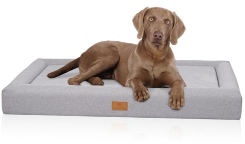 Knuffelord ortopedisk hundbädd TIVA XXL 120 x 80 cm ljusgrå | Easy Clean-tyg vattenavvisande | memory foam-madrass | tvättbar 30 °C | platt design skonsam mot leden | små till stora hundar