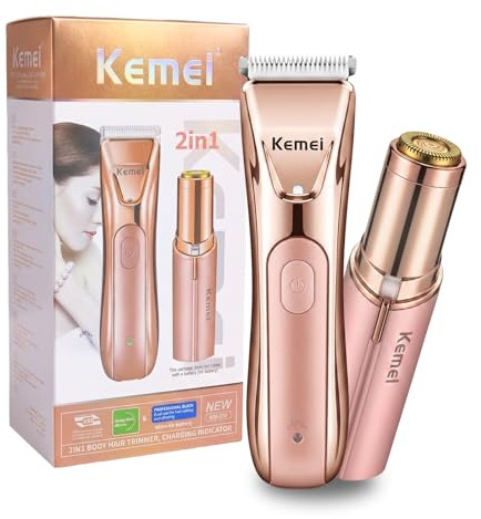 KEMEI Afeitadora Eléctrica Mujer 2 en 1 Inalámbrica, Recortadora Corporal