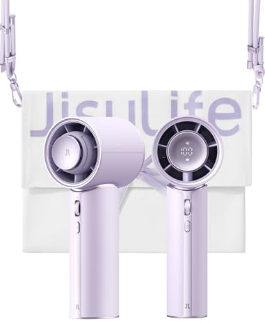 JISULIFE Handhållen fläkt, PU-läderdesign, 30H kylning, aromspridare | 100-växlad turboAir, LED-skärm, bärbar personlig fläkt för resor, gåvor för kvinnor och män (Pro1 mini, 1 st)