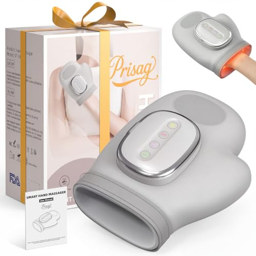 Prisag Electric Hand Massager Grey, Heat Airbag Compression 3 Modes&5 Level | Portable Device With 15-Min Timer, Relieve Carpal Tunnel & Arthritis Pain, Great Gift For Women And Men