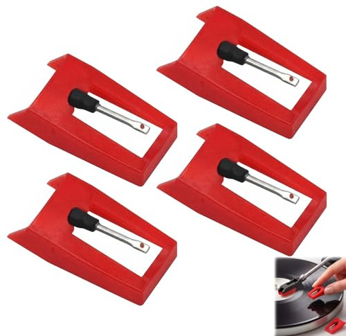 ZILZUFA 4 Unidades Aguja Tocadiscos Universal, Agujas de Repuesto de Diamante para Tocadiscos de Vinilo, Compatible con Stylus de Repuesto para Fonógrafo, Rojo